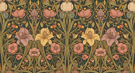 A beautiful floral pattern with colorful flowers and green leaves