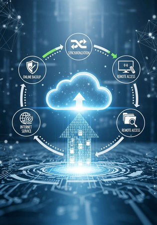 A futuristic illustration of cloud computing and online security services