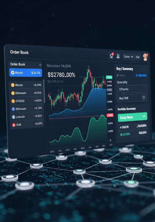 A computer screen displaying a stock market graph with various data and charts