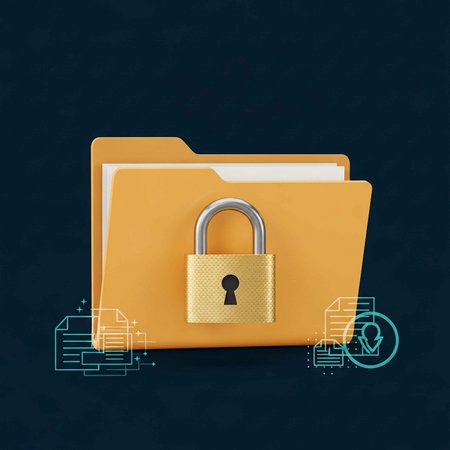 A secure digital folder with a padlock and files protectedの写真素材