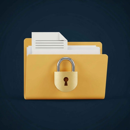 A locked yellow folder with documents on a dark background