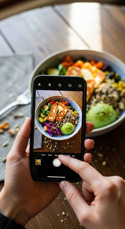 A person taking a photo of a healthy meal with their smartphone