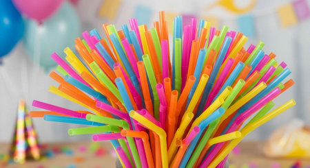A vibrant collection of colorful plastic straws at a party celebration
