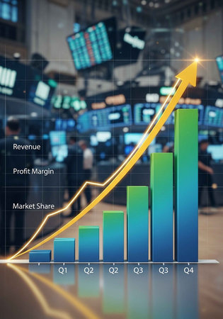 A bar graph showing revenue and profit margin growth in a business setting