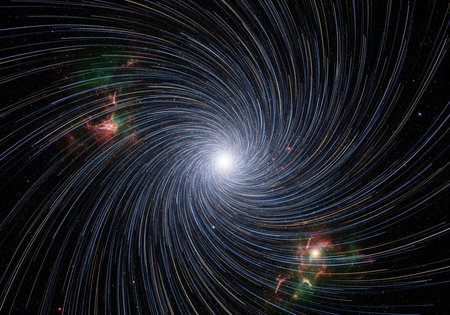 A stunning spiral galaxy with vibrant star trails in the night sky