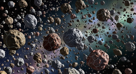 A stunning visual representation of asteroids and space debris in outer space