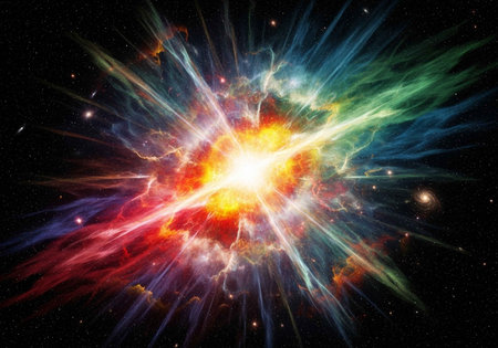 A vibrant explosion of colorful lights in a dark space