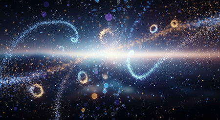 A vibrant and colorful depiction of a galaxy with swirling lights and stars in space
