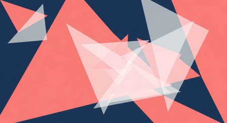 A vibrant abstract geometric pattern with colorful triangles and shapes