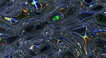A vibrant abstract artwork featuring a mesmerizing pattern of iridescent colors and shapes