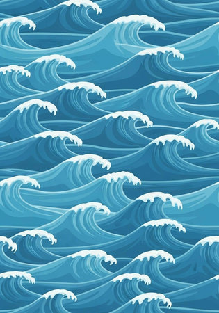 A seamless pattern of blue ocean waves with white foam crests