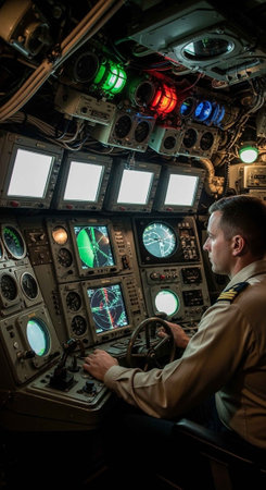 Cockpit of an airplane with a pilot on the control panelの写真素材