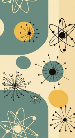 A vibrant and modern illustration of atoms and molecules in a stylized design