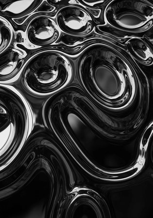 A close-up view of a shiny, metallic surface with rounded, bubble-like indentations