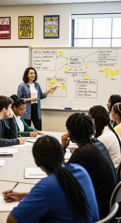 A teacher standing in front of a classroom with students sitting at a table