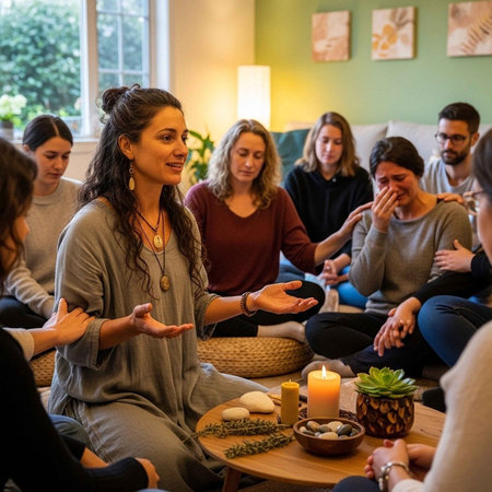 Group of friends sitting in a circle, talking and sharing their ideas
