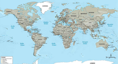 A detailed map of the world showing continents and oceans with labels