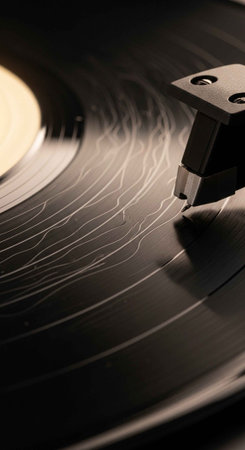A close-up view of a vinyl record with a stylus on it