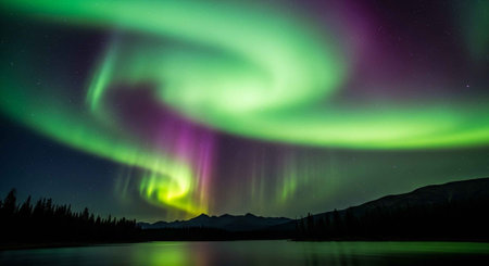 The breathtaking display of the aurora borealis in a serene natural landscape at night