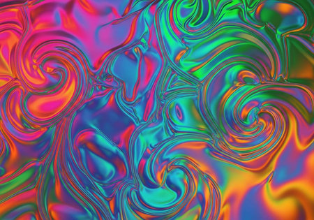 A vibrant and colorful abstract artwork with swirling patterns and bright hues