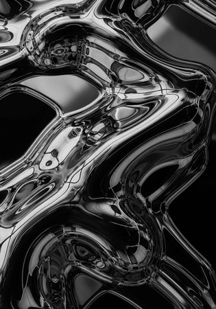 A close-up view of a shiny, metallic surface with smooth, curved lines and reflections