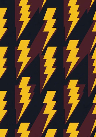A dynamic, repeating pattern of yellow lightning bolts on a dark brown background.