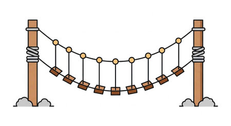 Illustration of a chain link barrier with wooden blocks hanging from it, supported by two metal poles.の写真素材