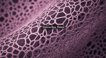 Detailed microscopic view of connective tissue featuring a honeycomb-like pattern.