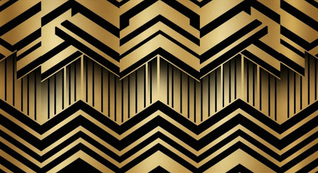 Intricate geometric zigzag pattern in gold and black, reminiscent of Art Deco style.の写真素材