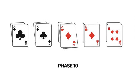 Illustration of Phase 10 card game layout featuring Ace and King cards in black and red suits.