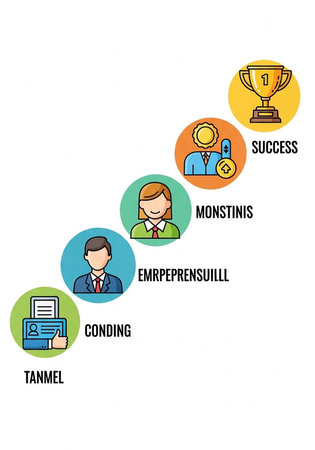 A colorful infographic illustrating the steps to achieve success in business and entrepreneurship