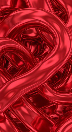 A vibrant red metallic chain link pattern with a shiny reflective surface