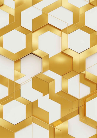 A gold and white hexagonal pattern with a modern and sleek design aestheticの写真素材