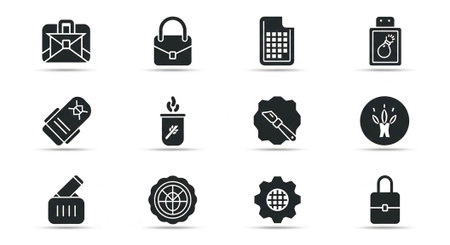 A collection of various black and white business icons on a clean white backgroundの写真素材