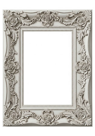 A beautifully ornate picture frame with intricate designs and floral patternsの写真素材