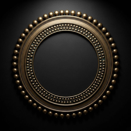 A luxurious gold frame with intricate details on a dark backgroundの写真素材