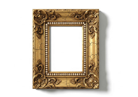 An ornate gold picture frame with intricate designs on a white backgroundの写真素材