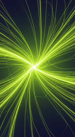 A vibrant green light radiates outward in a mesmerizing display of energy and movement.の写真素材