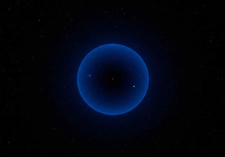 A glowing blue sphere in the darkness of space with stars around itの写真素材