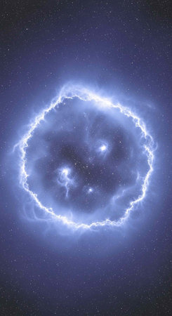 A stunning astronomical image of a glowing nebula in deep space with starsの写真素材