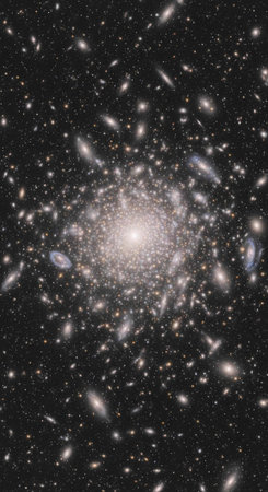 A stunning astronomical image of a galaxy cluster in deep space with numerous starsの写真素材