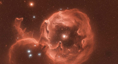 A stunning astronomical image of a vibrant nebula in deep space with starsの写真素材