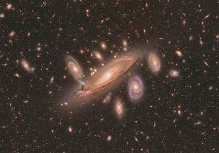 A stunning astronomical image of galaxies and stars in deep spaceの写真素材
