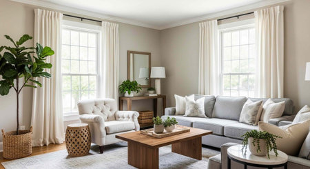 A beautifully decorated living room with a comfortable couch and armchair