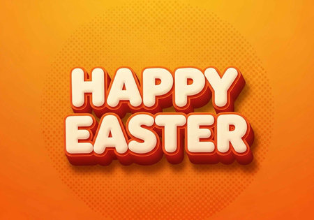 A vibrant orange Easter greeting with 3D text and a festive background