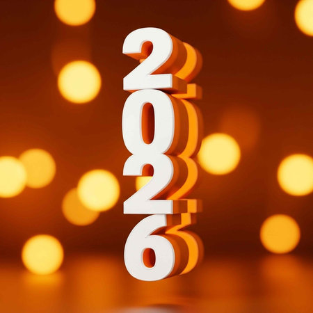 A close-up of 2026 numbers with blurry lights in the background