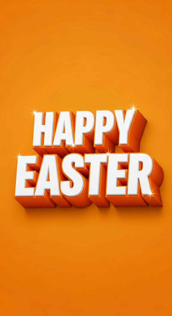 A vibrant orange background with 3D Happy Easter text for spring celebrations