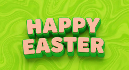 A vibrant green Easter background with 3D Happy Easter text