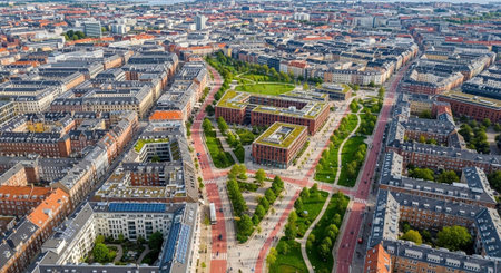 Aerial view of a vibrant city with a large park and modern architecture