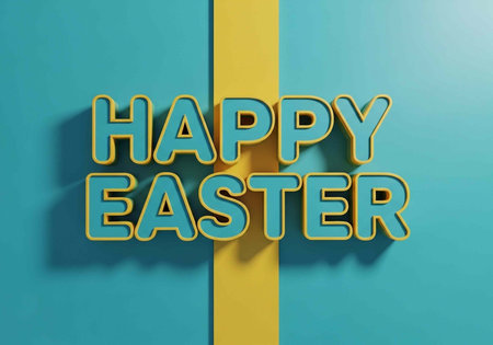 A colorful Easter greeting card with a happy message on a blue background